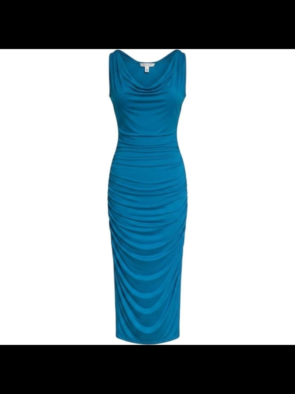 Diane Von Furstenberg Teal Cowl Neck Ruched Midi Dress